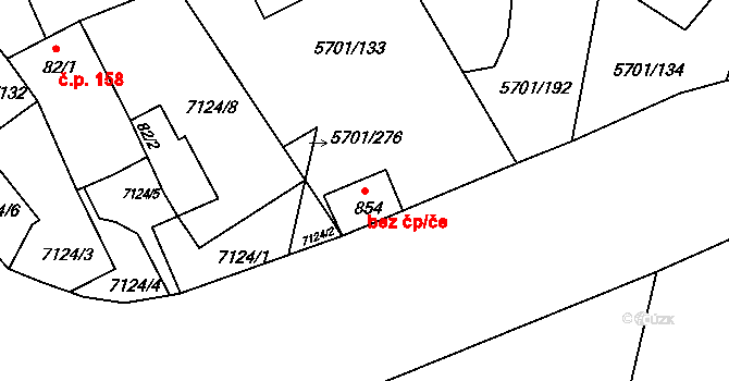 Hrádek 48602116 na parcele st. 854 v KÚ Hrádek u Znojma, Katastrální mapa