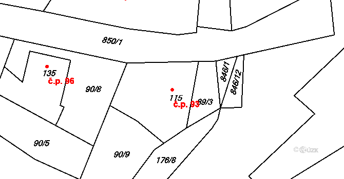 Černice 93, Horní Jiřetín na parcele st. 115 v KÚ Černice u Horního Jiřetína, Katastrální mapa