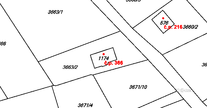 Jílové 366 na parcele st. 1174 v KÚ Jílové u Děčína, Katastrální mapa