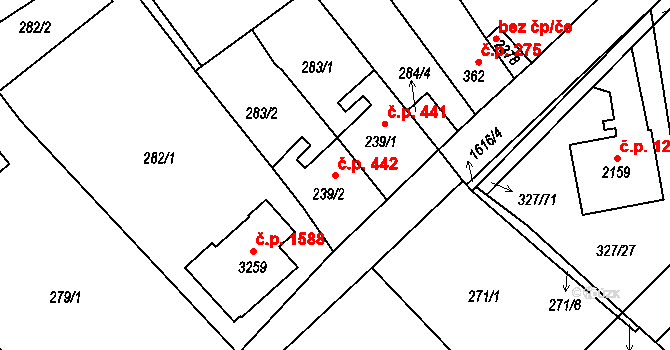 Milevsko 442 na parcele st. 239/2 v KÚ Milevsko, Katastrální mapa