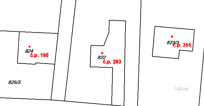 Dolní Žukov 263, Český Těšín na parcele st. 822 v KÚ Dolní Žukov, Katastrální mapa