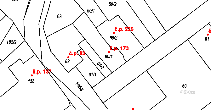 Svinařov 173 na parcele st. 60/1 v KÚ Svinařov u Kladna, Katastrální mapa