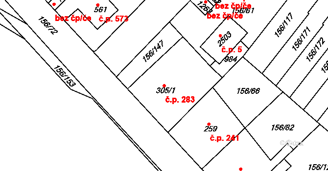 Lobeček 283, Kralupy nad Vltavou na parcele st. 305/1 v KÚ Lobeček, Katastrální mapa