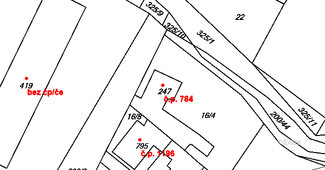 Rudná 784 na parcele st. 247 v KÚ Hořelice, Katastrální mapa
