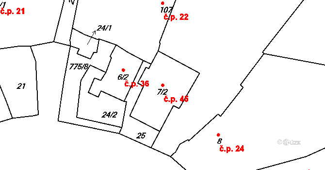 Plískov 45 na parcele st. 7/2 v KÚ Plískov, Katastrální mapa