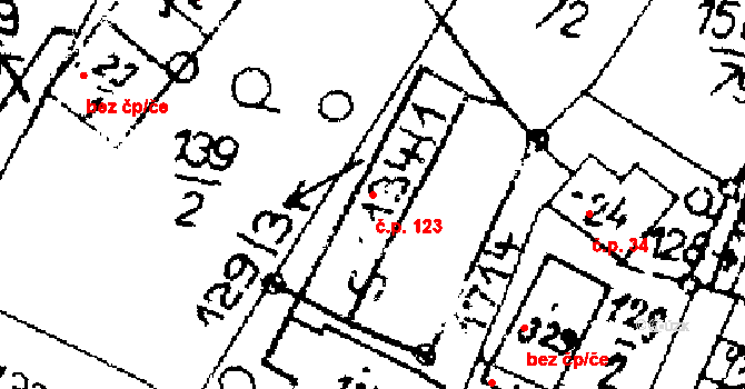 Horní Ředice 123 na parcele st. 134/1 v KÚ Horní Ředice, Katastrální mapa