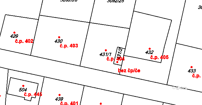 Lysice 404 na parcele st. 431/1 v KÚ Lysice, Katastrální mapa