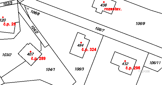 Ruda nad Moravou 324 na parcele st. 484 v KÚ Ruda nad Moravou, Katastrální mapa