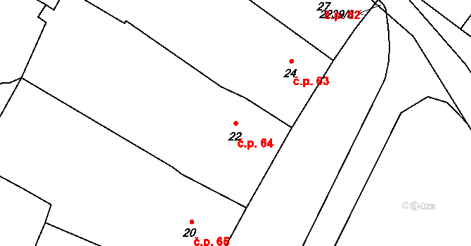 Loštice 64 na parcele st. 22 v KÚ Loštice, Katastrální mapa