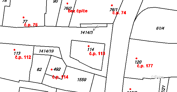Lhenice 113 na parcele st. 114 v KÚ Lhenice, Katastrální mapa