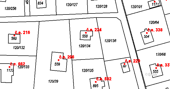 Sýkořice 224 na parcele st. 558 v KÚ Sýkořice, Katastrální mapa