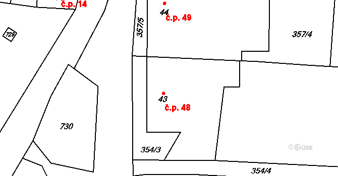 Křtětice 48, Vodňany na parcele st. 43 v KÚ Křtětice, Katastrální mapa