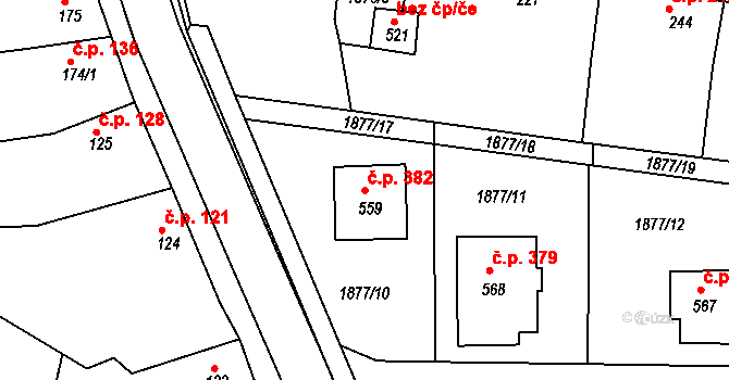 Merklín 382 na parcele st. 559 v KÚ Merklín u Přeštic, Katastrální mapa