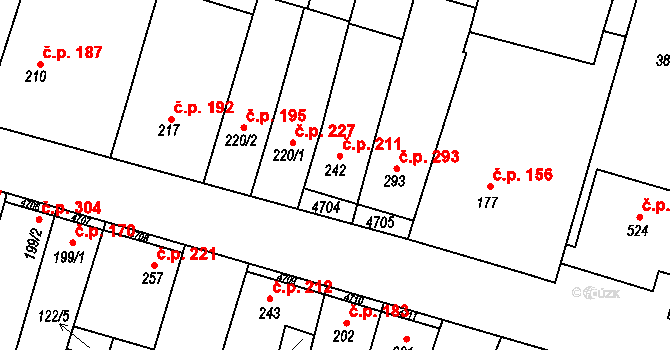 Lenešice 211 na parcele st. 242 v KÚ Lenešice, Katastrální mapa