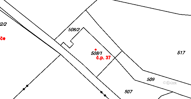 Malé Březno 37 na parcele st. 508/1 v KÚ Malé Březno nad Labem, Katastrální mapa