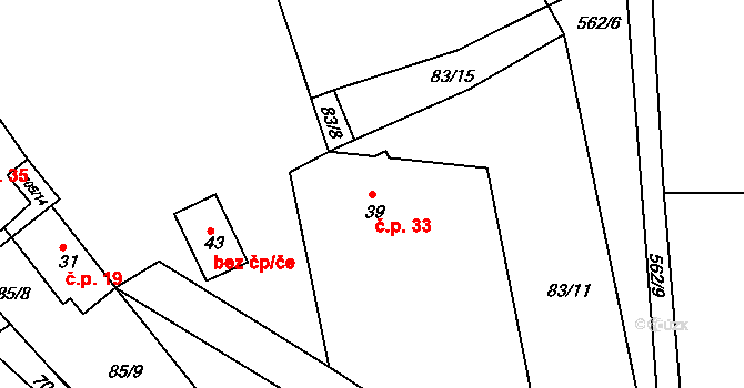 Kozlov 33 na parcele st. 39 v KÚ Kozlov u Ledče nad Sázavou, Katastrální mapa