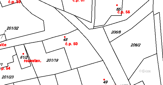 Olešnice 50, Okrouhlice na parcele st. 48 v KÚ Olešnice u Okrouhlice, Katastrální mapa