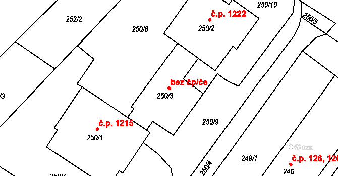 Děčín 97208116 na parcele st. 250/3 v KÚ Děčín, Katastrální mapa