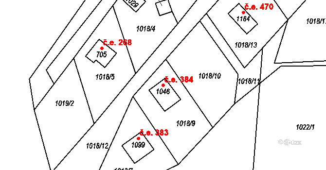 Rajnochovice 384 na parcele st. 1046 v KÚ Rajnochovice, Katastrální mapa