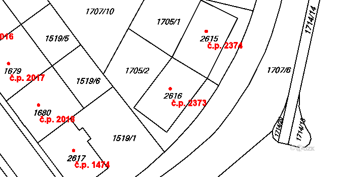 Kroměříž 2373 na parcele st. 2616 v KÚ Kroměříž, Katastrální mapa