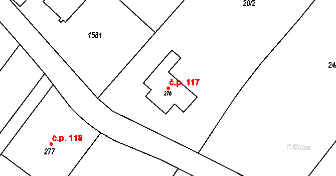 Jinošov 117 na parcele st. 276 v KÚ Jinošov, Katastrální mapa