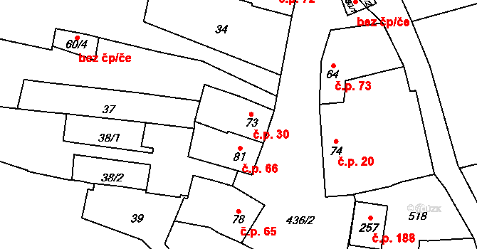 Víceměřice 30 na parcele st. 73 v KÚ Víceměřice, Katastrální mapa