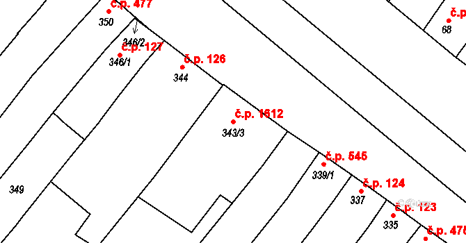 Hluk 1612 na parcele st. 343/3 v KÚ Hluk, Katastrální mapa