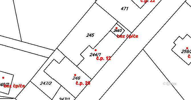 Hlízov 12 na parcele st. 244/1 v KÚ Hlízov, Katastrální mapa