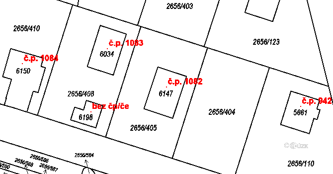 Střední Předměstí 1082, Trutnov na parcele st. 6147 v KÚ Trutnov, Katastrální mapa