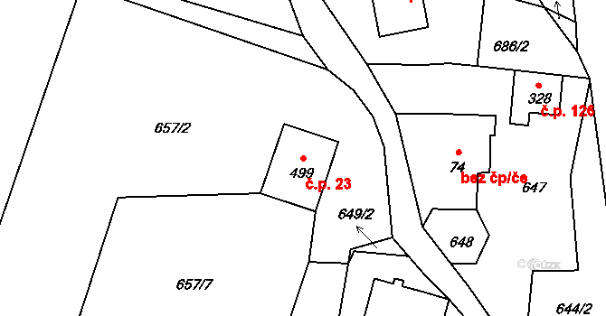 Alšovice 23, Pěnčín na parcele st. 499 v KÚ Alšovice, Katastrální mapa