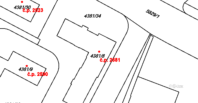 Jihlava 2581 na parcele st. 4381/8 v KÚ Jihlava, Katastrální mapa