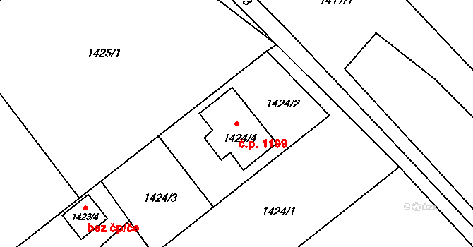Bystřice 1199 na parcele st. 1424/4 v KÚ Bystřice nad Olší, Katastrální mapa