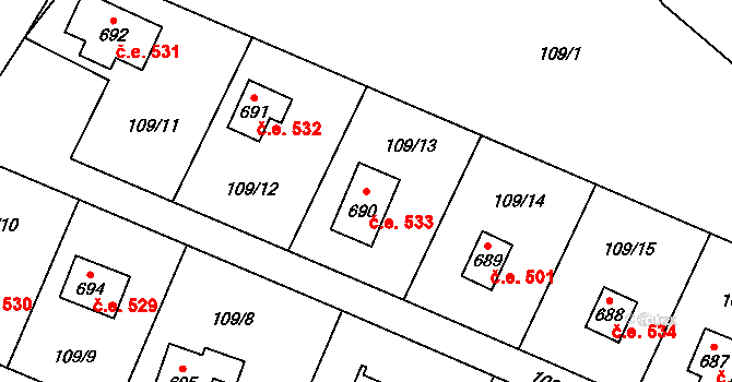 Kamenný Přívoz 533 na parcele st. 690 v KÚ Kamenný Přívoz, Katastrální mapa