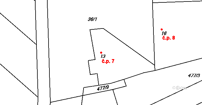 Neratov 7 na parcele st. 13 v KÚ Neratov, Katastrální mapa