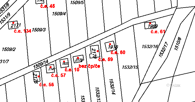 Tišnov 59 na parcele st. 2179 v KÚ Tišnov, Katastrální mapa