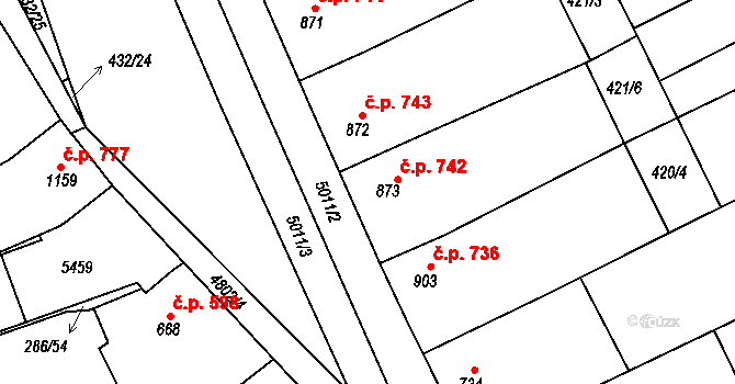 Čejkovice 742 na parcele st. 873 v KÚ Čejkovice, Katastrální mapa