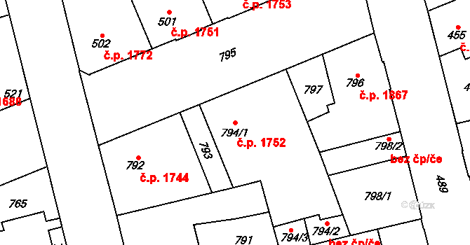 Kladno 1752 na parcele st. 794/1 v KÚ Kladno, Katastrální mapa