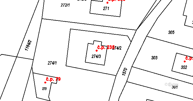Hnojník 235 na parcele st. 274/3 v KÚ Hnojník, Katastrální mapa