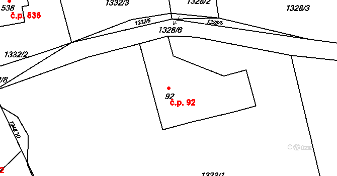 Kozlovice 92 na parcele st. 92/1 v KÚ Kozlovice, Katastrální mapa