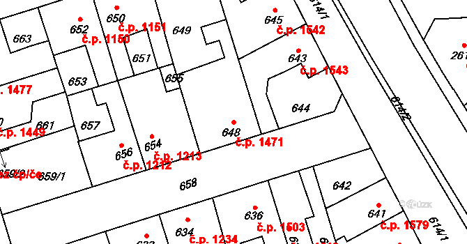 Kročehlavy 1471, Kladno na parcele st. 648 v KÚ Kročehlavy, Katastrální mapa