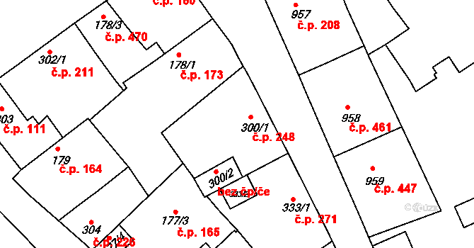 Český Brod 248 na parcele st. 300/1 v KÚ Český Brod, Katastrální mapa