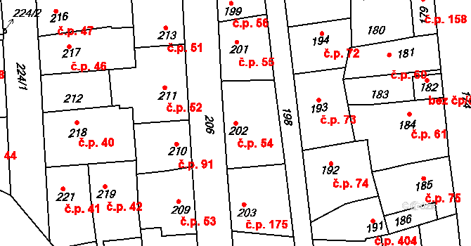 Švermov 54, Kladno na parcele st. 202 v KÚ Motyčín, Katastrální mapa