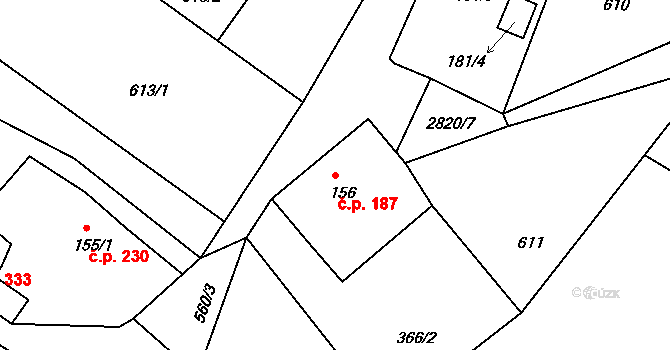 Václavice 187, Hrádek nad Nisou na parcele st. 156 v KÚ Václavice u Hrádku nad Nisou, Katastrální mapa