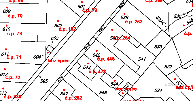 Vinařice 445 na parcele st. 542 v KÚ Vinařice u Kladna, Katastrální mapa