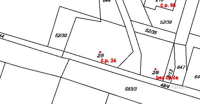 Charvatce 24 na parcele st. 2/8 v KÚ Charvatce u Jabkenic, Katastrální mapa