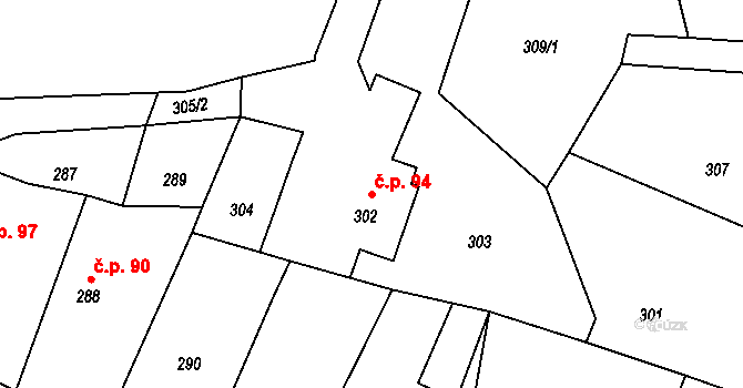 Dobřenice 94 na parcele st. 302 v KÚ Dobřenice, Katastrální mapa