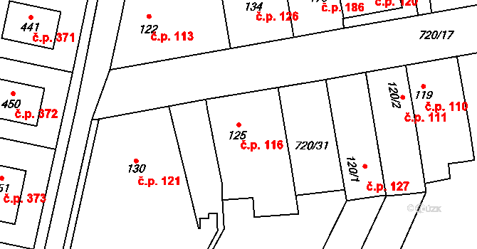 Stěžery 116 na parcele st. 125 v KÚ Stěžery, Katastrální mapa