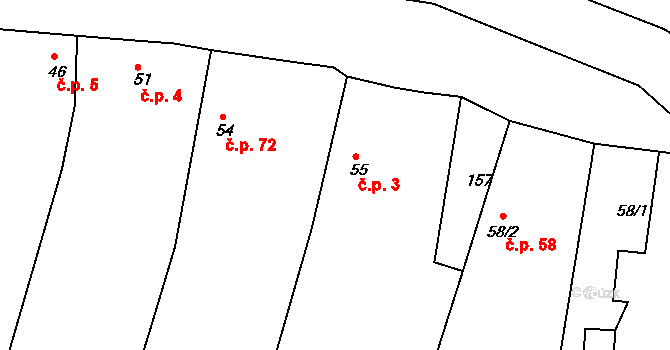 Hudlice 3 na parcele st. 55 v KÚ Hudlice, Katastrální mapa