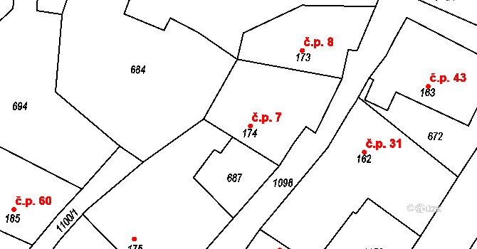 Brodek 7, Dětenice na parcele st. 174 v KÚ Brodek, Katastrální mapa