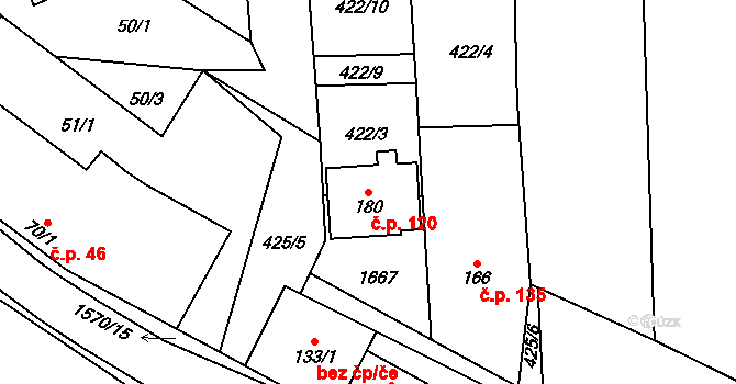 Kladeruby 120 na parcele st. 180 v KÚ Kladeruby, Katastrální mapa